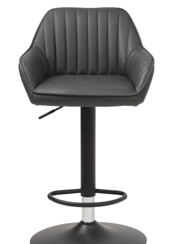 Brooks barstol, m. rygln, armln, fodsttte og gaslift - mrkegr PU og sort metal