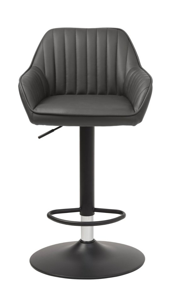 Brooks barstol, m. rygln, armln, fodsttte og gaslift - mrkegr PU og sort metal