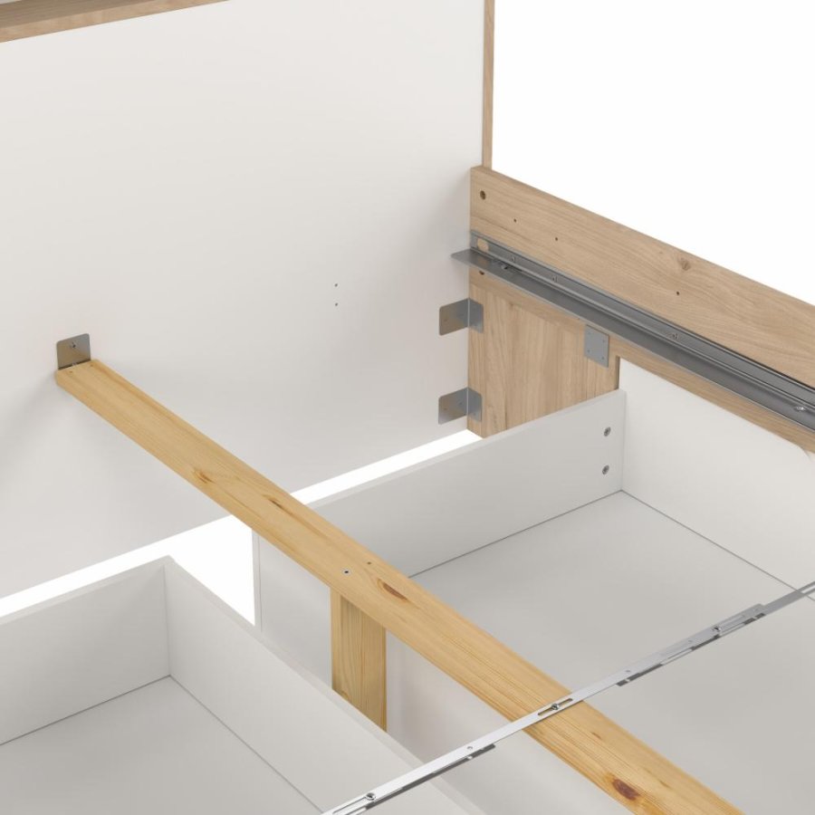 TVILUM Ikast Seng med 2 skuffer 140x200, Jackson Hickory / Hvid, 149,8 x 216 x 96,8 cm