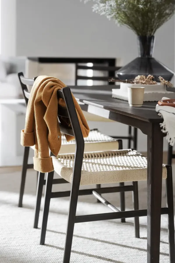 ROWICO Harlan spisebordsstol - lys beige papirsnor og brun eg