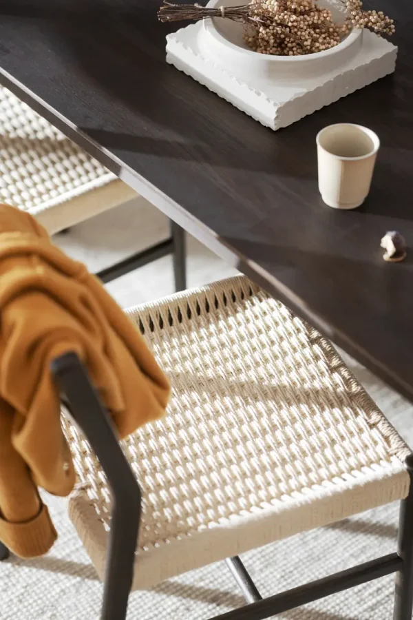 ROWICO Harlan spisebordsstol - lys beige papirsnor og brun eg