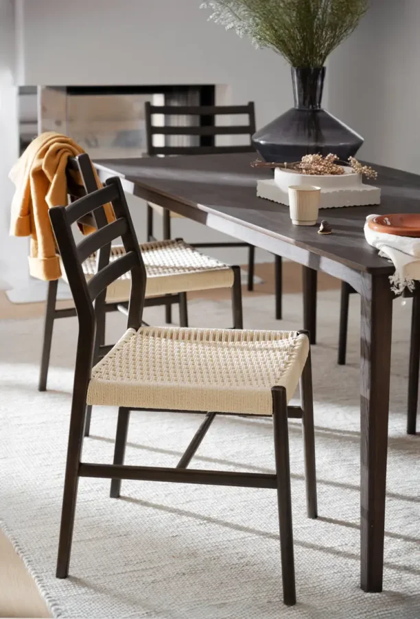 ROWICO Harlan spisebordsstol - lys beige papirsnor og brun eg