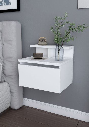 FUNZI LIVING Alice vghngt natbord, m. opbevaring - hvid melamin (39,8x31,9)