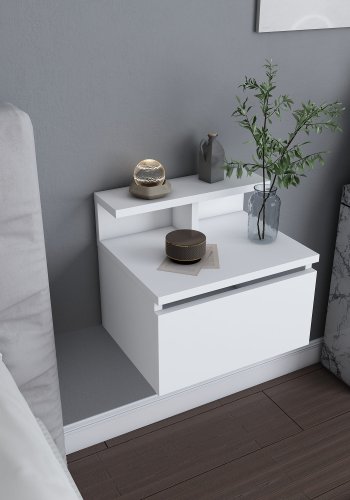 FUNZI LIVING Alice vghngt natbord, m. opbevaring - hvid melamin (39,8x31,9)