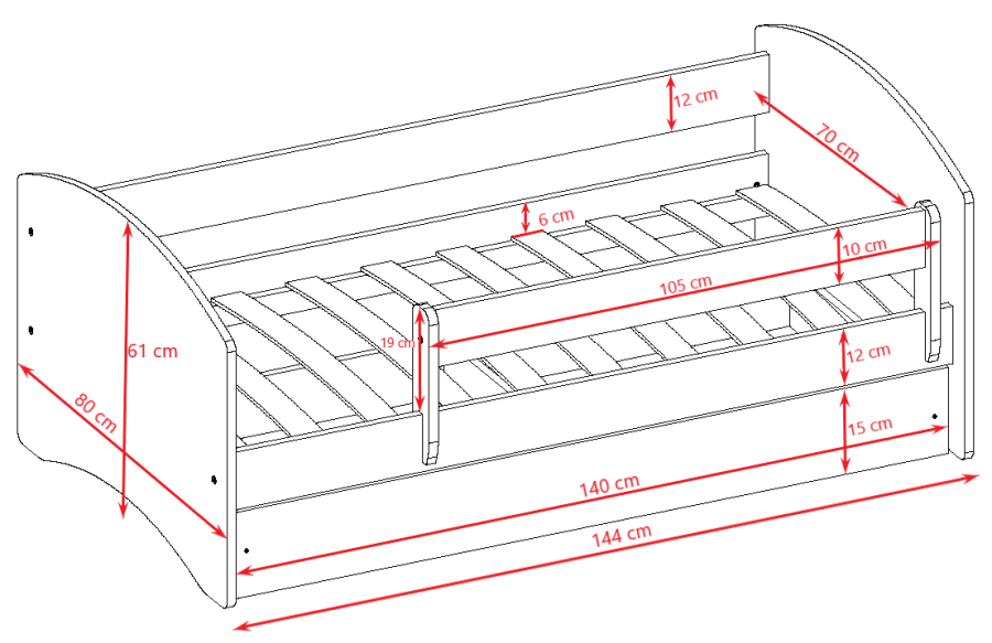 Babydreams juniorseng m bamse/sommerfugle, m. madras, sengehest, skuffe - hvid/grn laminat (140x70)