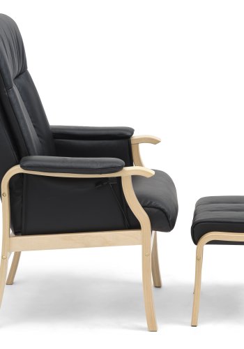 Oxford recliner lnestol, inkl. fodskammel - sort kunstlder og natur tr