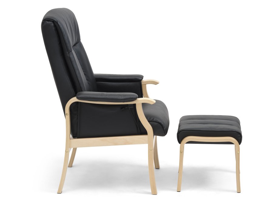 Oxford recliner lnestol, inkl. fodskammel - sort kunstlder og natur tr