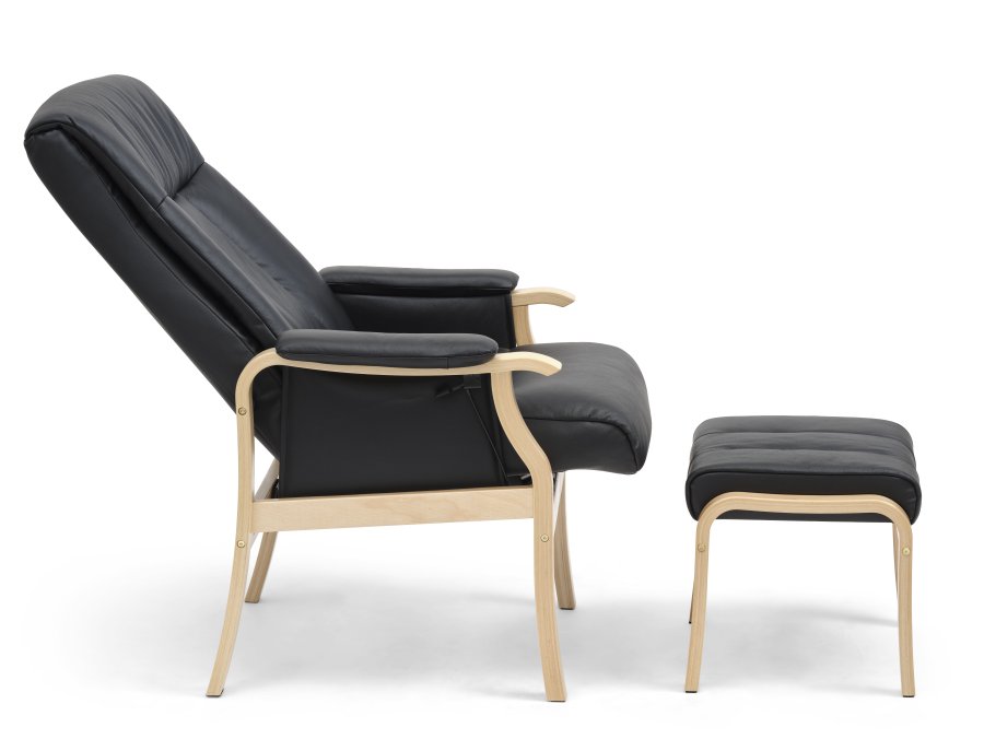 Oxford recliner lnestol, inkl. fodskammel - sort kunstlder og natur tr