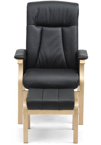 Oxford recliner lnestol, inkl. fodskammel - sort kunstlder og natur tr
