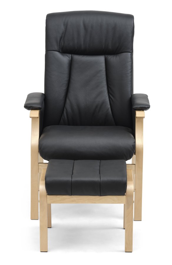Oxford recliner lnestol, inkl. fodskammel - sort kunstlder og natur tr