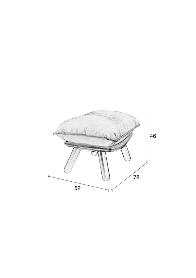 ZUIVER Lazy Sack fodskammel LL, rektangulr - lysegr polyester og bgetr