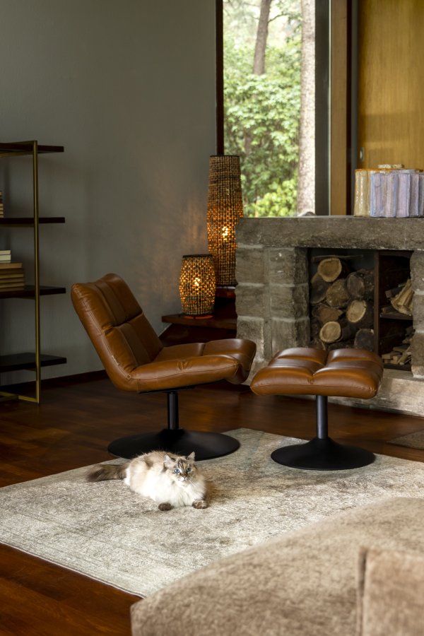 DUTCHBONE Bar fodskammel, rektangulr - brun PU og sort stl (67x51,5)