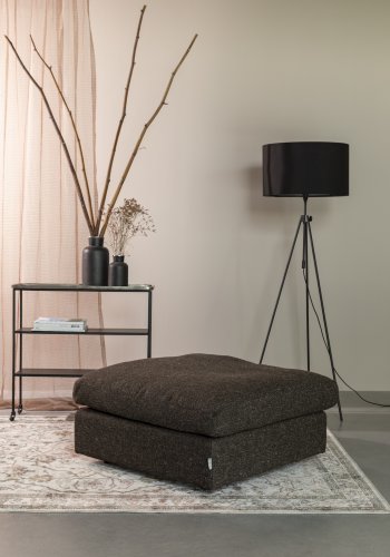 ZUIVER Sense fodskammel - espresso stof og sort polypropylen (92x92)