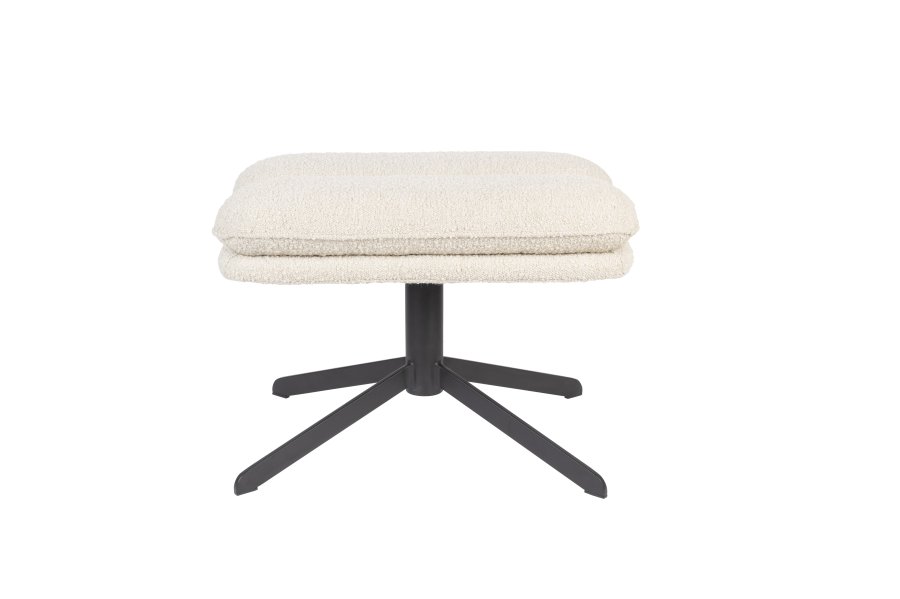 ZUIVER Tyler fodskammel, m. drejefod - hvid bouclé og sort stl (60x47)