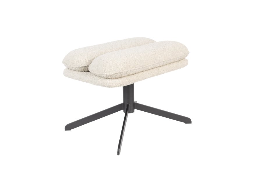 ZUIVER Tyler fodskammel, m. drejefod - hvid bouclé og sort stl (60x47)