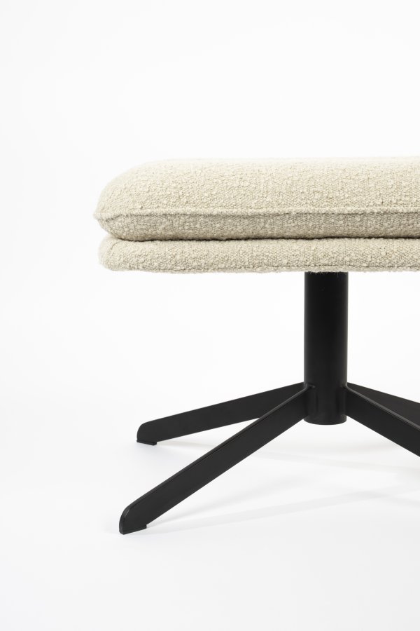 ZUIVER Tyler fodskammel, m. drejefod - hvid bouclé og sort stl (60x47)