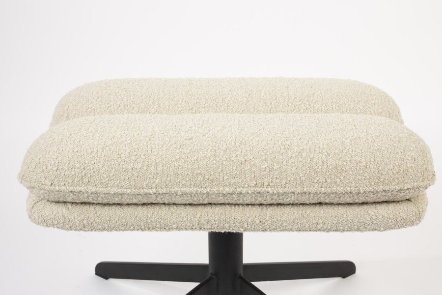 ZUIVER Tyler fodskammel, m. drejefod - hvid bouclé og sort stl (60x47)