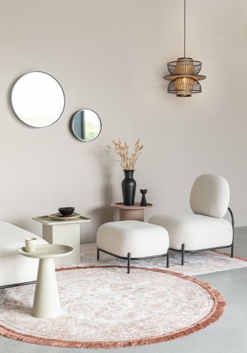 WHITE LABEL LIVING Polly skammel, rektangulr - elfenben bamsestof og jern (66x50,5)