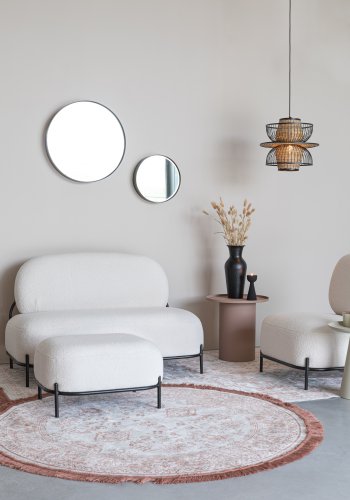 WHITE LABEL LIVING Polly skammel, rektangulr - elfenben bamsestof og jern (66x50,5)