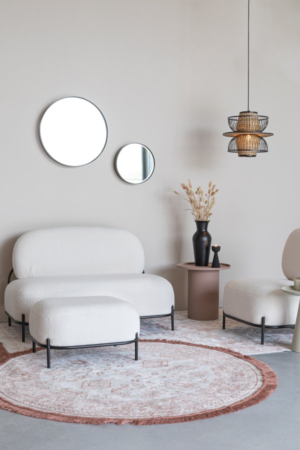 WHITE LABEL LIVING Polly skammel, rektangulr - elfenben bamsestof og jern (66x50,5)