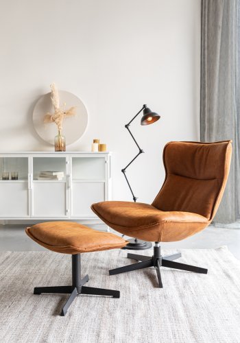 WHITE LABEL LIVING John skammel, rektangulr - cognac kunstlder og metal (60x40)