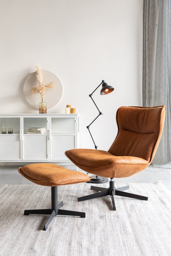 WHITE LABEL LIVING John skammel, rektangulr - cognac kunstlder og metal (60x40)