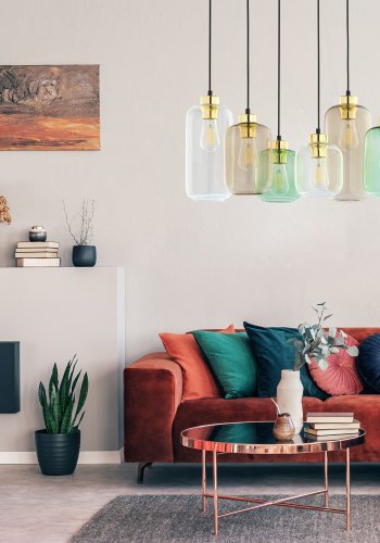 TK Marco loftlampe, m. 6 skrme - multifarvet glas