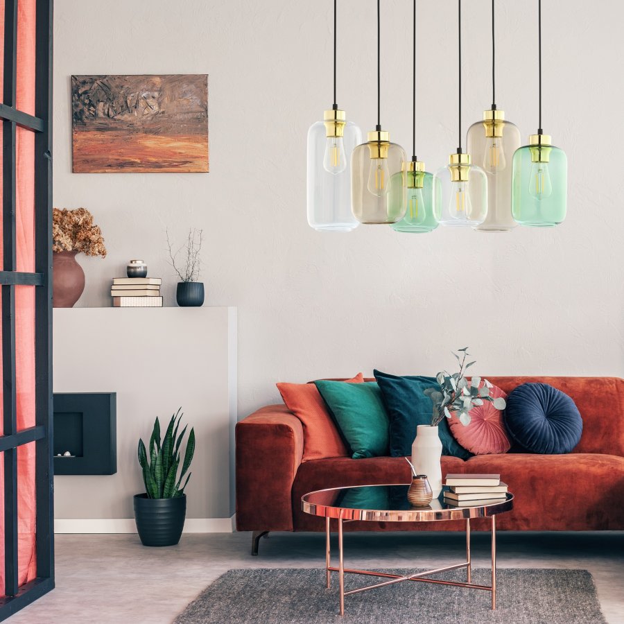 TK Marco loftlampe, m. 6 skrme - multifarvet glas