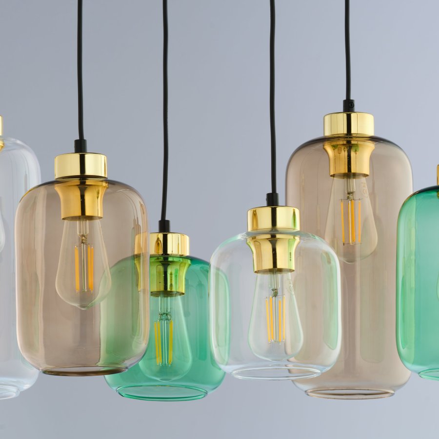 TK Marco loftlampe, m. 6 skrme - multifarvet glas