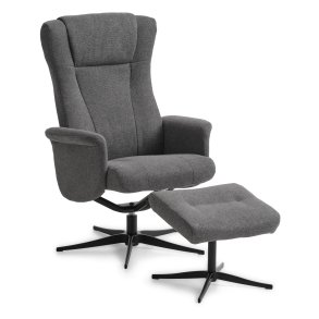 Liam recliner lnestol, inkl. fodskammel - antracitgr polyester stof og sort aluminium