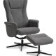 Liam recliner lnestol, inkl. fodskammel - antracitgr polyester stof og sort aluminium