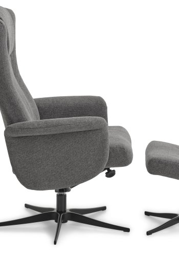 Liam recliner lnestol, inkl. fodskammel - antracitgr polyester stof og sort aluminium