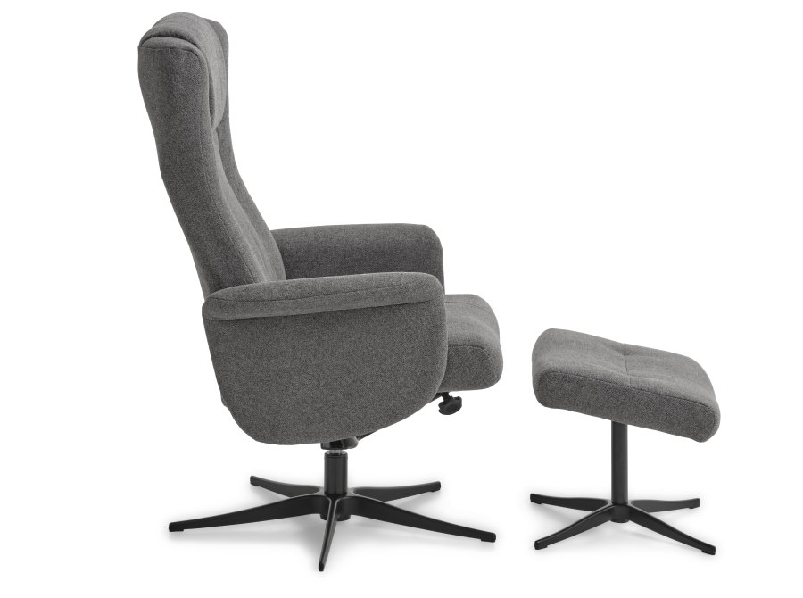 Liam recliner lnestol, inkl. fodskammel - antracitgr polyester stof og sort aluminium