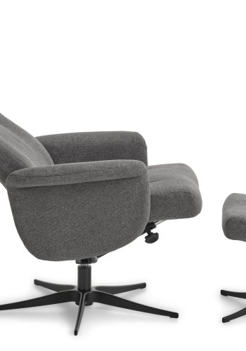 Liam recliner lnestol, inkl. fodskammel - antracitgr polyester stof og sort aluminium