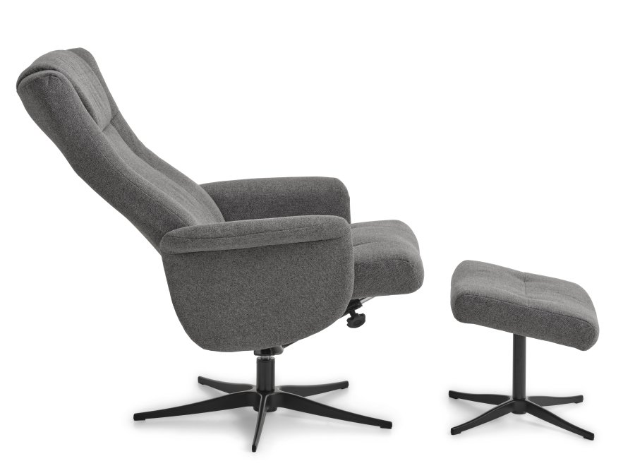 Liam recliner lnestol, inkl. fodskammel - antracitgr polyester stof og sort aluminium