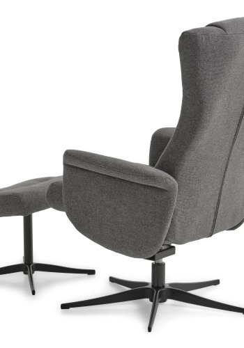 Liam recliner lnestol, inkl. fodskammel - antracitgr polyester stof og sort aluminium