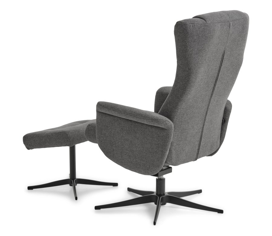 Liam recliner lnestol, inkl. fodskammel - antracitgr polyester stof og sort aluminium