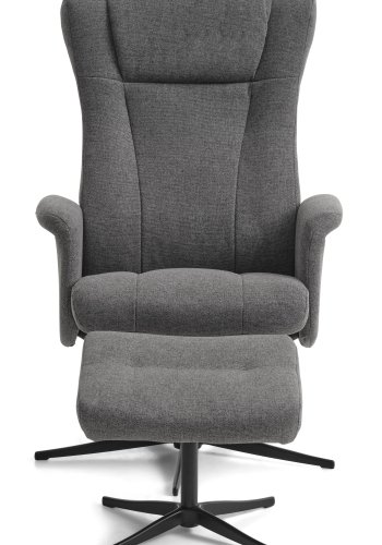 Liam recliner lnestol, inkl. fodskammel - antracitgr polyester stof og sort aluminium