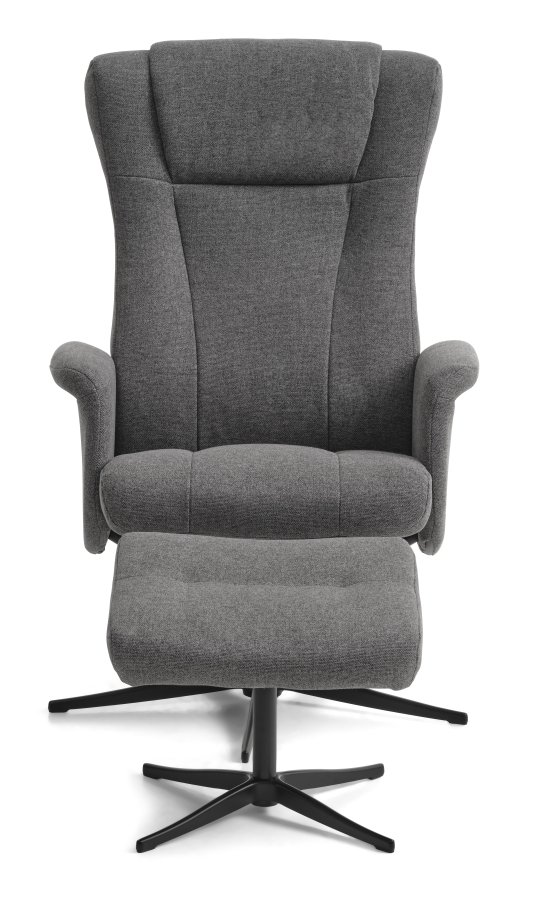 Liam recliner lnestol, inkl. fodskammel - antracitgr polyester stof og sort aluminium