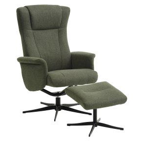 Liam recliner lnestol, inkl. fodskammel - vinter mosgrn polyester stof og sort aluminium