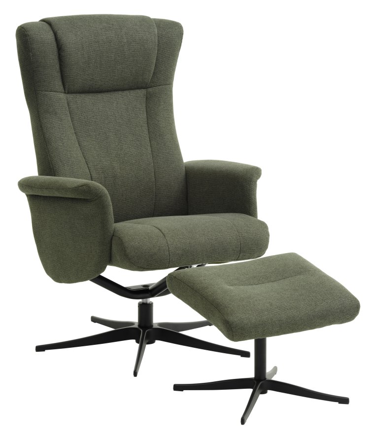 Liam recliner lnestol, inkl. fodskammel - vinter mosgrn polyester stof og sort aluminium