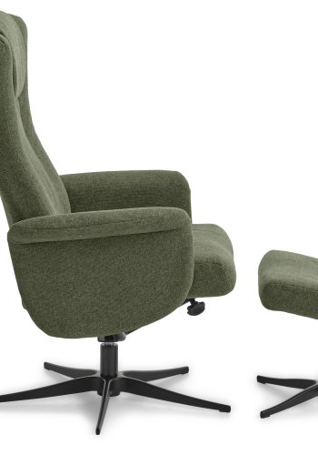 Liam recliner lnestol, inkl. fodskammel - vinter mosgrn polyester stof og sort aluminium