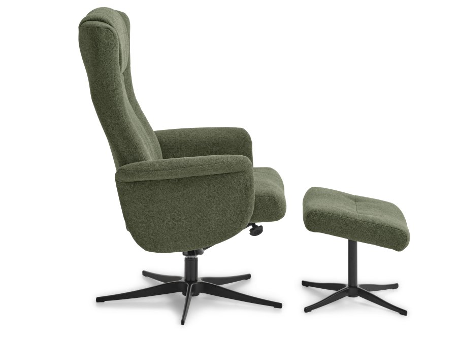 Liam recliner lnestol, inkl. fodskammel - vinter mosgrn polyester stof og sort aluminium