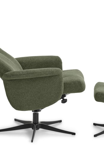 Liam recliner lnestol, inkl. fodskammel - vinter mosgrn polyester stof og sort aluminium