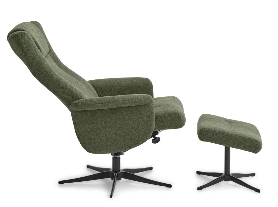 Liam recliner lnestol, inkl. fodskammel - vinter mosgrn polyester stof og sort aluminium