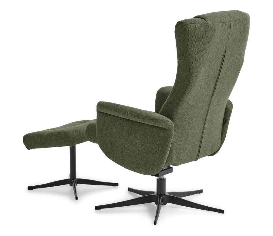 Liam recliner lnestol, inkl. fodskammel - vinter mosgrn polyester stof og sort aluminium