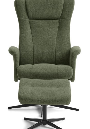 Liam recliner lnestol, inkl. fodskammel - vinter mosgrn polyester stof og sort aluminium