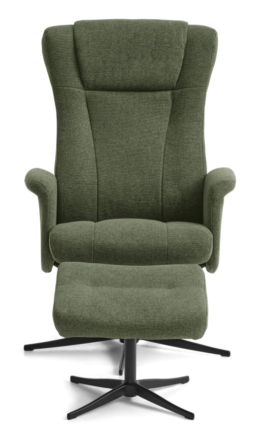 Liam recliner lnestol, inkl. fodskammel - vinter mosgrn polyester stof og sort aluminium