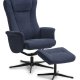 Liam recliner lnestol, inkl. fodskammel - bl polyester stof og sort aluminium