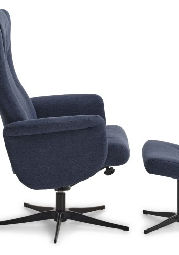 Liam recliner lnestol, inkl. fodskammel - bl polyester stof og sort aluminium